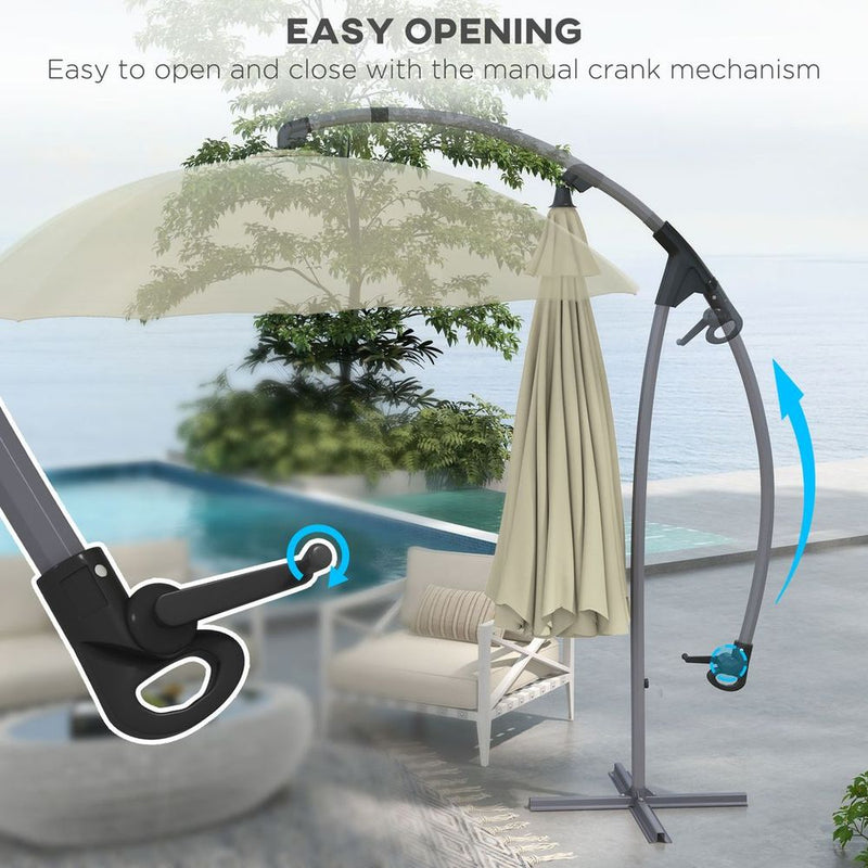 Outsunny 2.7m Cantilever Parasol - Crank Handle, 16 Ribs, UV50+, Beige