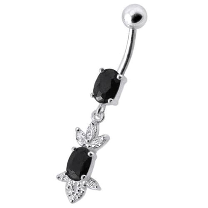 Fancy  Jeweled Dangling 316L SS Bar Belly Ring