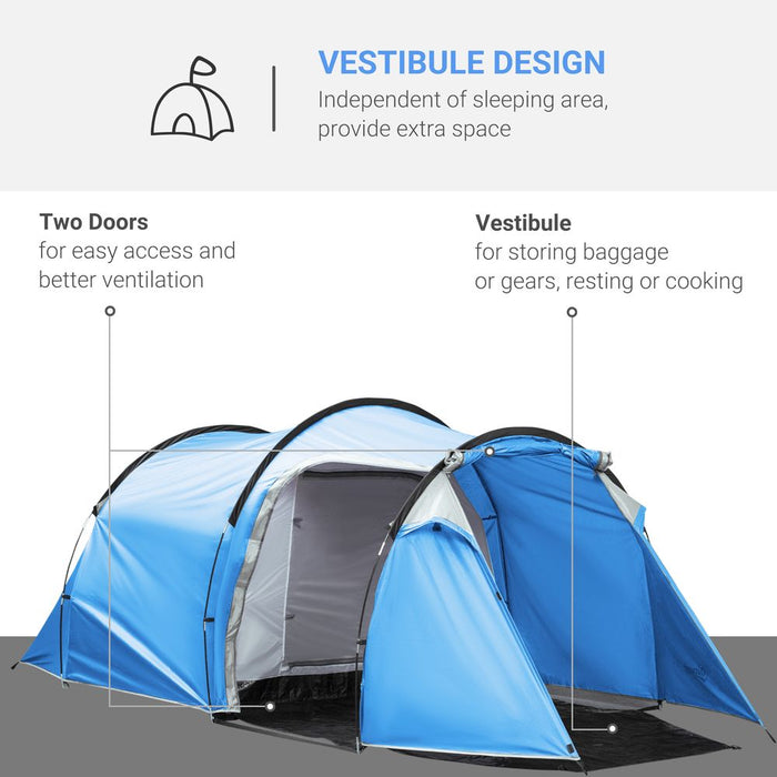 Outsunny 3-Man Camping Tent - 2 Rooms, Porch, Vents, Rainfly, Weather-Resistant