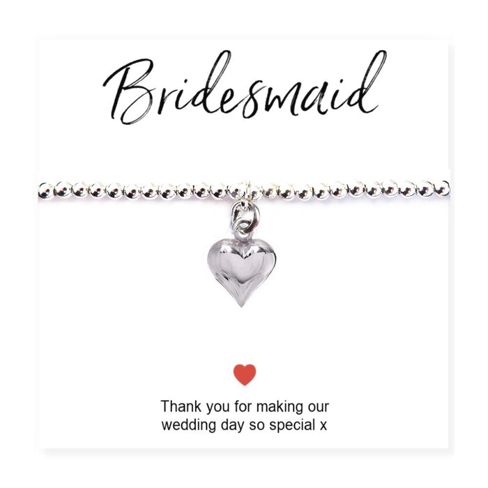 Bridesmaids Heart Bracelet & Thank You Card - Silver Plated