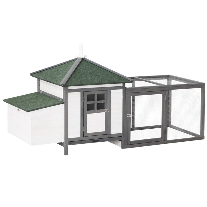 PawHut Chicken Coop with Run Hen House Poultry Coops Cages Pen Outdoor Backyard with Nesting Box 196 x 76 x 97cm Grey