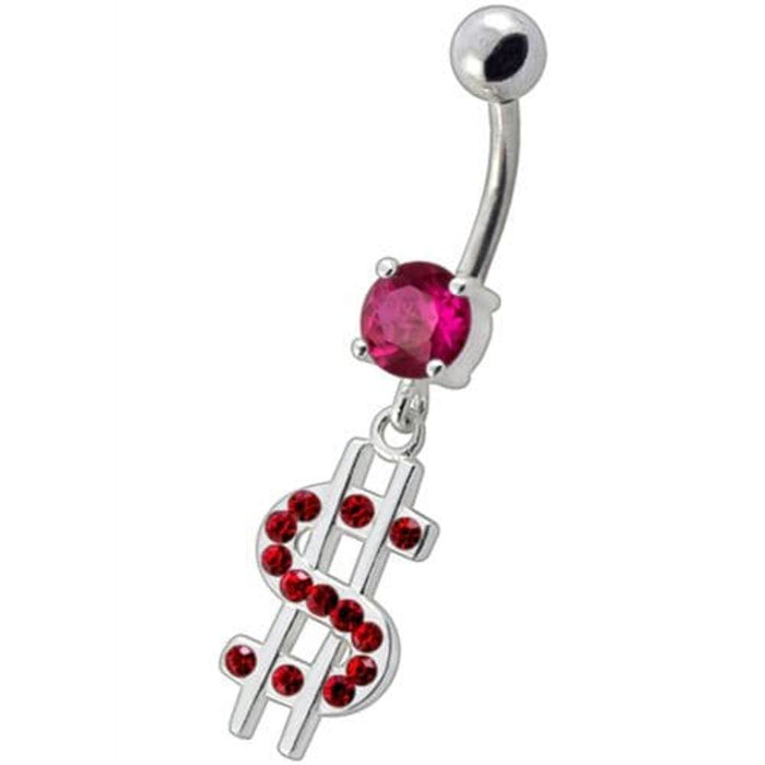 Fancy Jeweled $ Sign Dangling Belly Ring