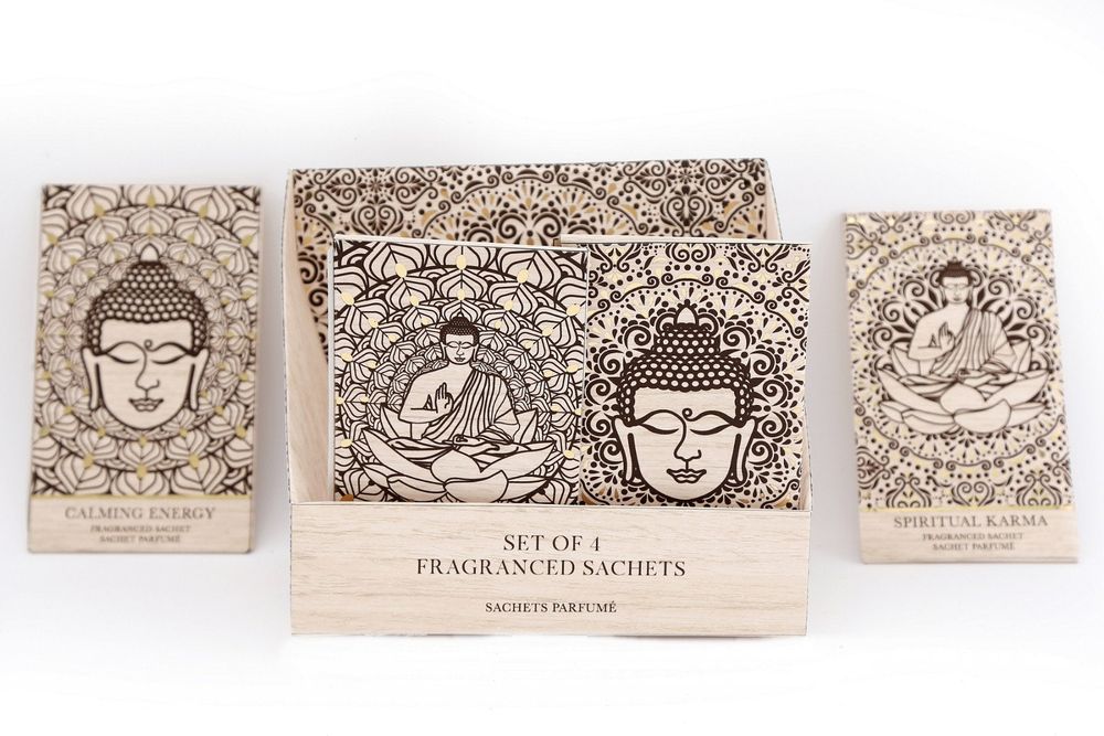 Buddha Fragrance Sachets - 4 Sets of 6 Scents - Spiritual Karma, Tranquil Waters, Calming Energy, Serenity Sands - High Quality