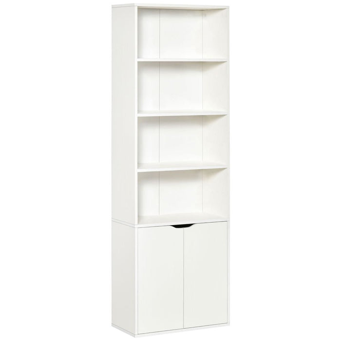 White Wooden Bookcase - 2 Doors, 4 Shelves - Storage Cabinet - Versatile Display Unit - High Quality & Sturdy