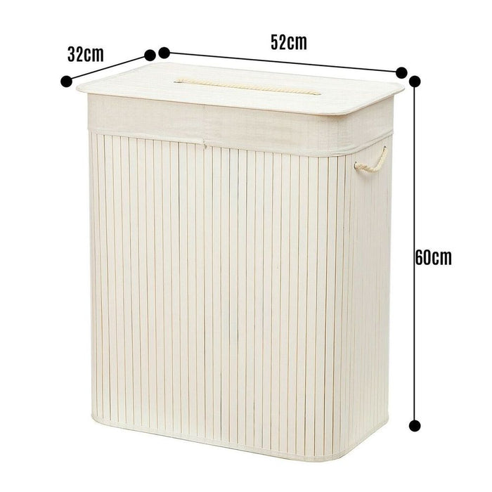 Ultimate Organizer - Rectangular Bamboo Laundry Basket, White, Divider