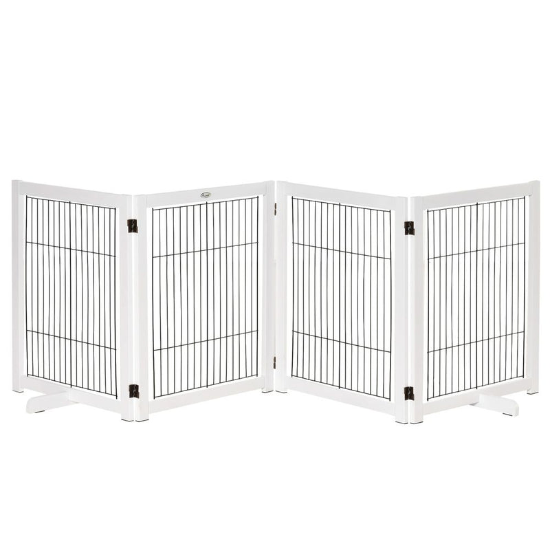 PawHut Freestanding Pet Gate Safety Barrier 4 Pannel with Support Feet White