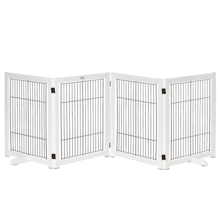 PawHut Freestanding Pet Gate Safety Barrier 4 Pannel with Support Feet White