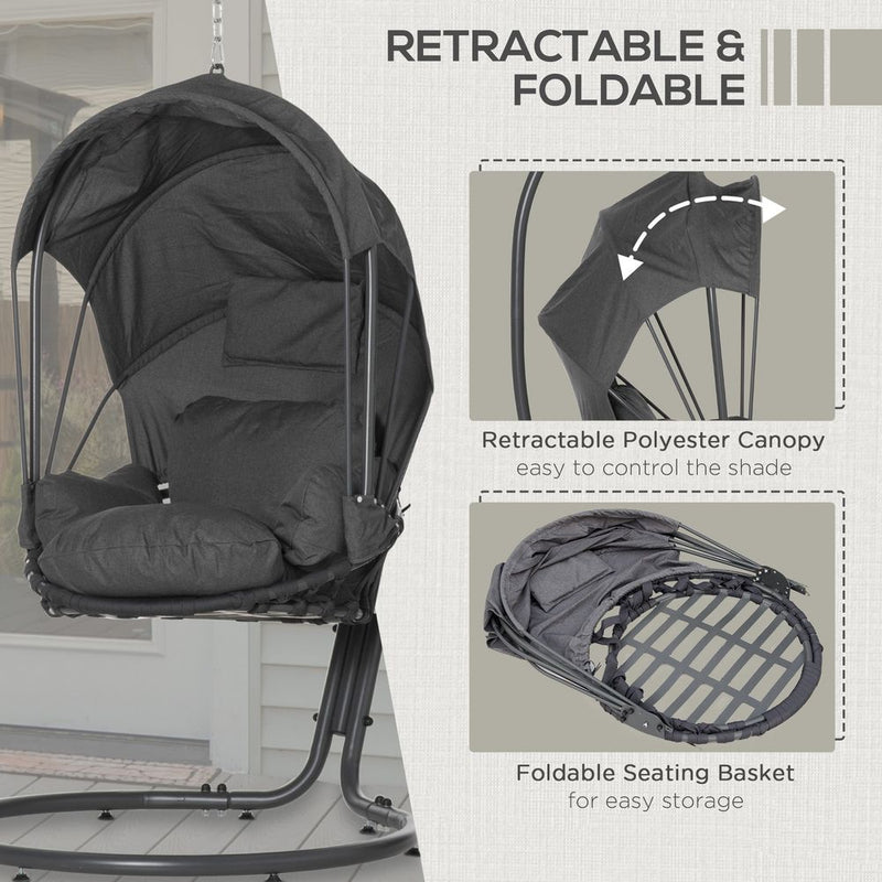 Hanging Egg Chair, Swing Hammock with Cushion and Stand, Grey