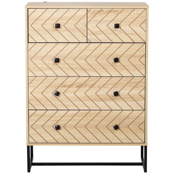 Quirky Zig Zag Design Chest | 5 Drawers w/ Metal Handles