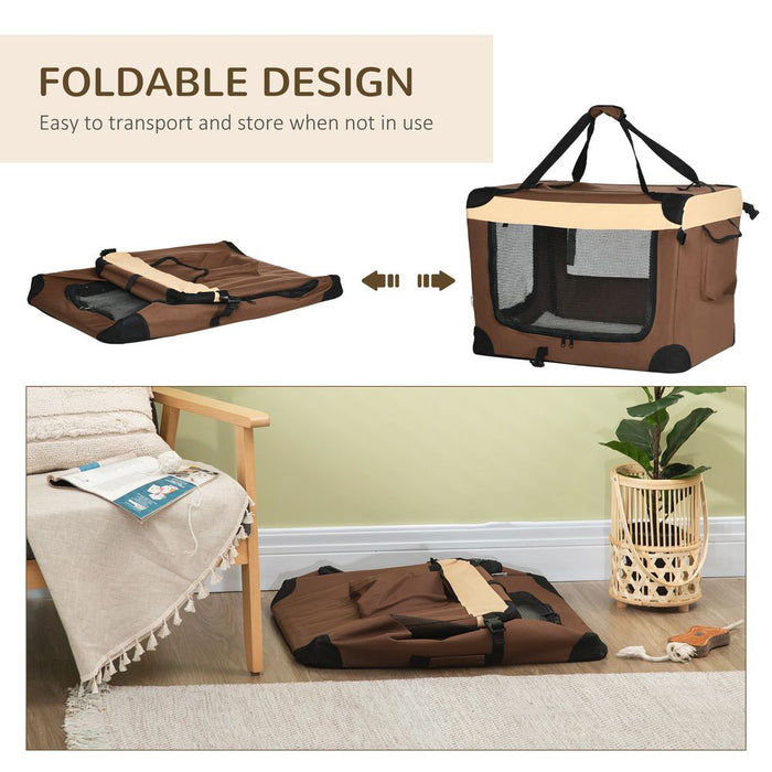 70cm Foldable Pet Carrier w/ Cushion for Mini Dogs and Cats - Brown Pawhut