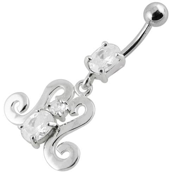 Fancy Dangling Belly Ring With SS Curved Bar