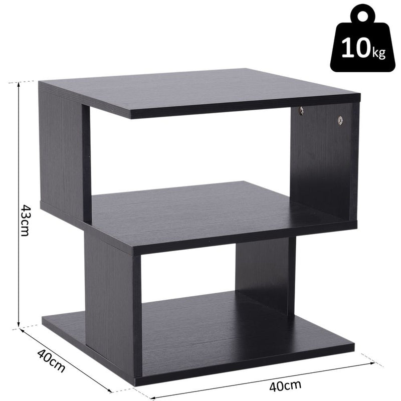 Modern Square 2 Tier Wood Coffee Side Table Storage Shelf Rack Black