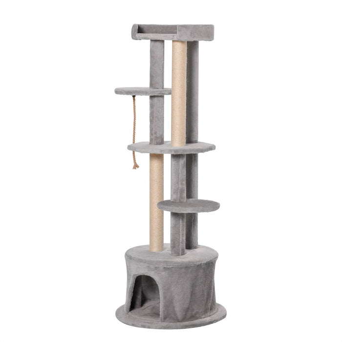 PawHut Cat Tree Kitten Tower w/ Scratching Post Condo Plush Perches Grey