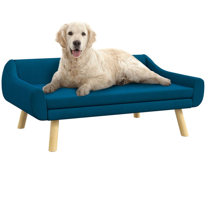 PawHut Dog Sofa Bed: Luxurious, Comfortable, Blue - Soft Cushion, Wooden Frame - Perfect for your Beloved Pet's Retreat