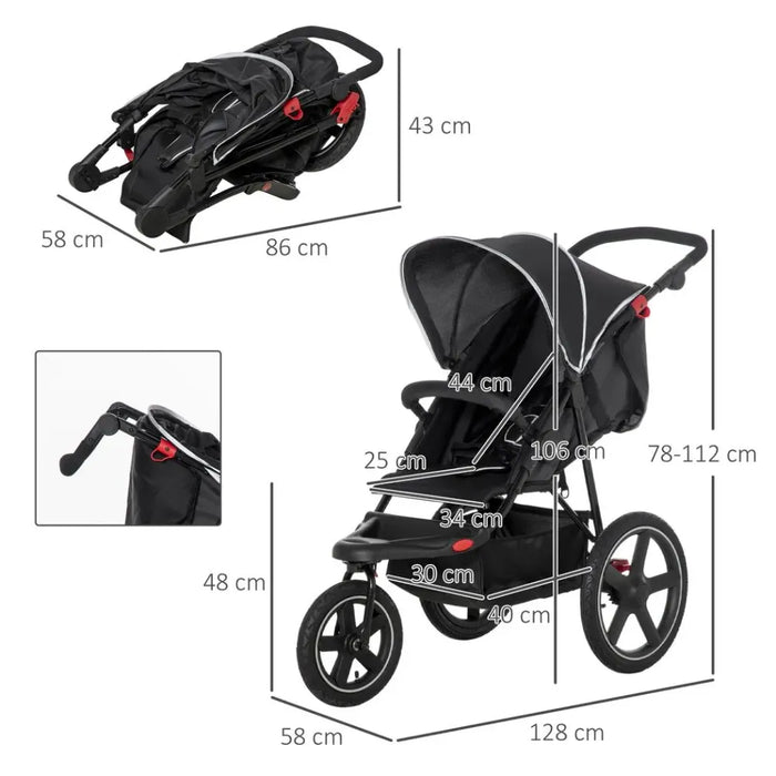 Lightwieght Pushchair w/ Reclining Backrest From Birth to 3 Years - Black