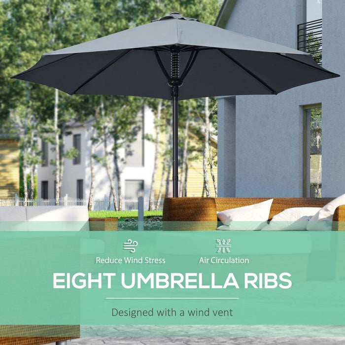 Outsunny Outdoor Table Umbrella - Sun Shade with 8 Ribs, Grey