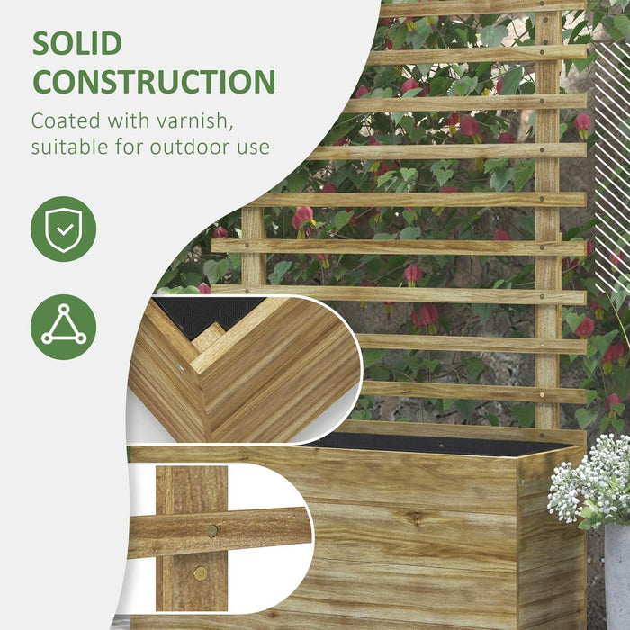 Outsunny Garden Wooden Trellis Planter Box Raised Bed w/ 4 Wheels, Natural