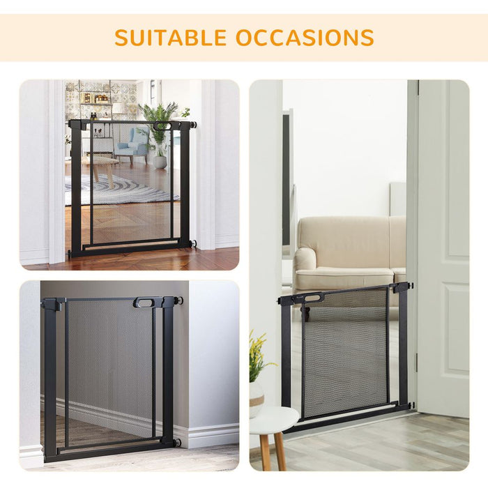 PawHut Pressure Fit Safety Gate for Doorways and Staircases, Dog Gate w/ Auto Closing Door, Pet Barrier for Hallways w/ Double Locking, Openings 75-103CM - Black