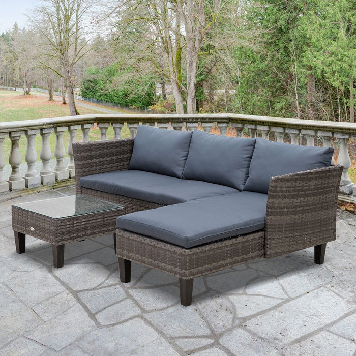 Stylish 3-Seater Outdoor Rattan Furniture Set - Grey