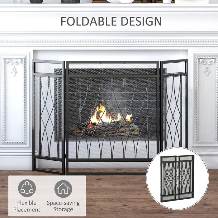 Premium 3-Panel Fireplace Screen: Metal Mesh Safety Guard - Protects against fire sparks - Stylish & High-Quality. Buy Now!