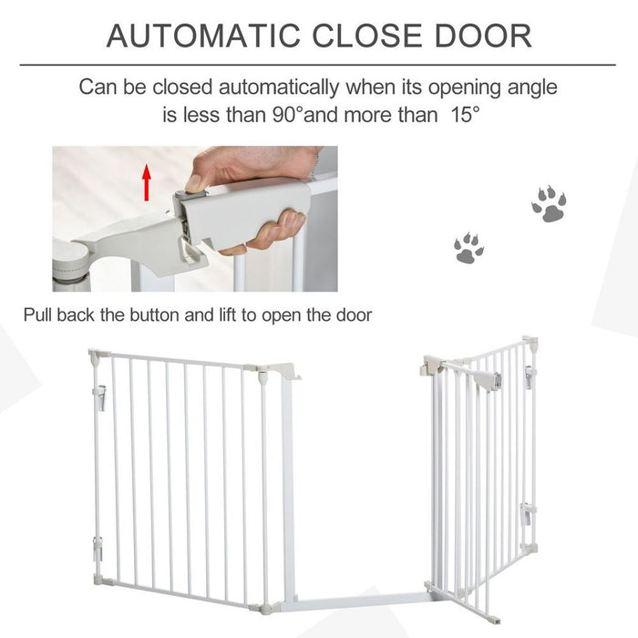 Premium Pet Safety Gate - 3-Panel Metal Fence w/ Door - White