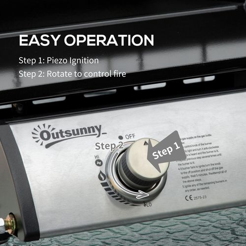 Outsunny Portable Gas Plancha BBQ Grill with 2 Stainless Steel Burner, 6kW