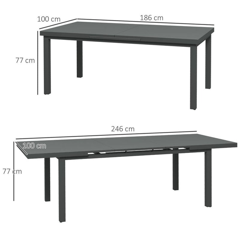 Outsunny Extendable Garden Table - Seats 6-8, Aluminium Frame