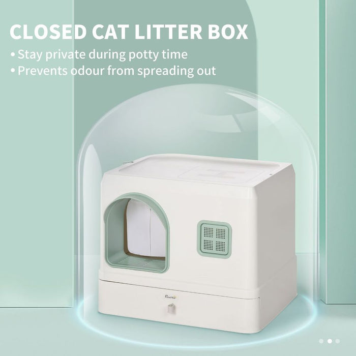 Hooded Cat Litter Box w/ Drawer Pan, Scoop, Deodorants - Top Quality & Privacy