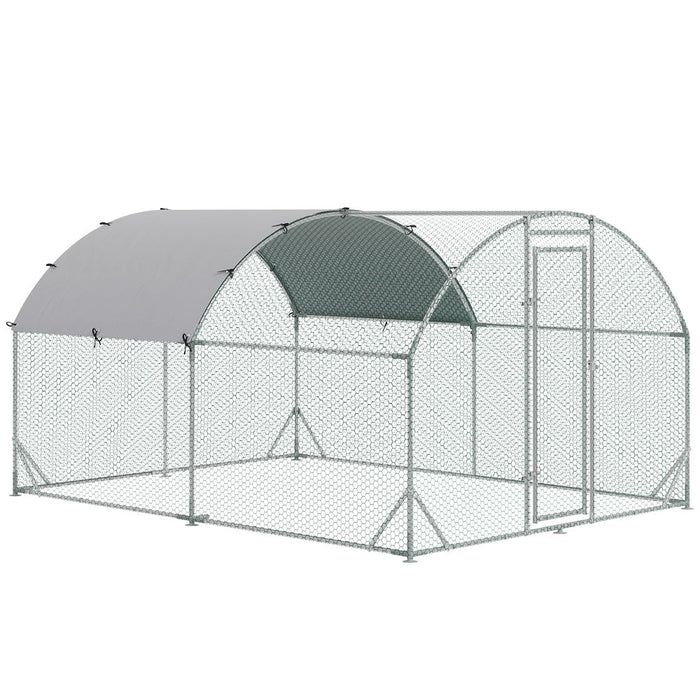 Walk-In Chicken Run Galvanised Chicken Coop w/ Cover 2.8 x 3.8 x 2m Pawhut