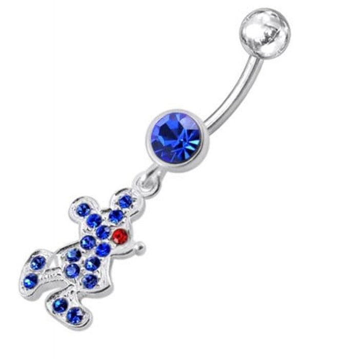 Fancy CZ Jeweled Silver Doll Dangling Belly Navel Ring