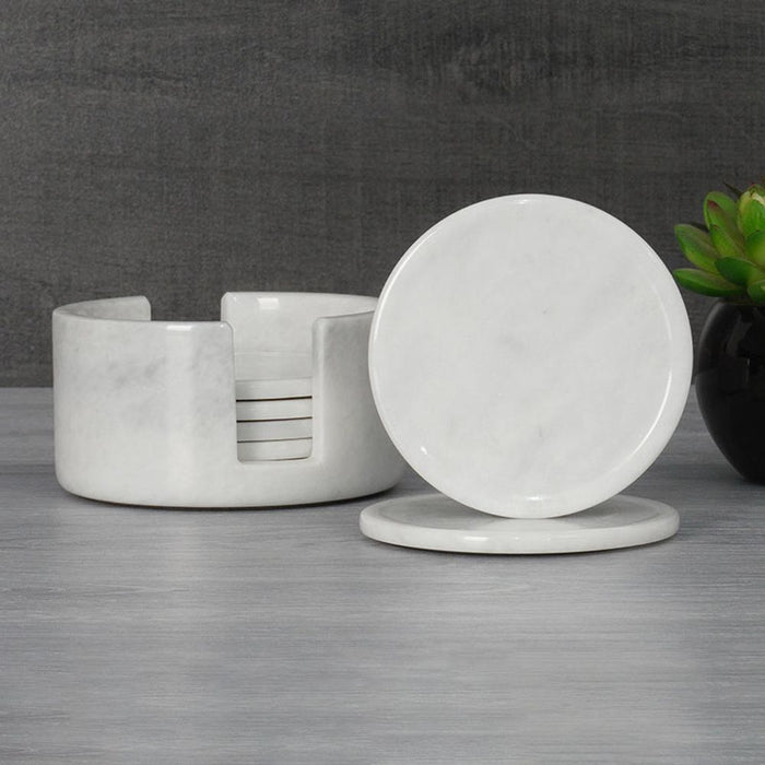 Natural Marble Kitchen Coaster Set With Holder