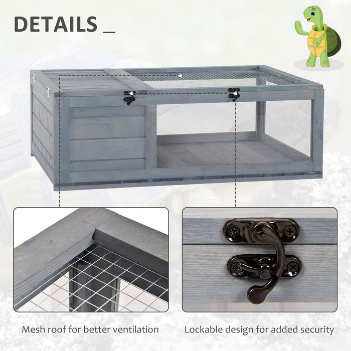 Premium Tortoise House with Mesh Roof - Small Reptile Wooden Grey House