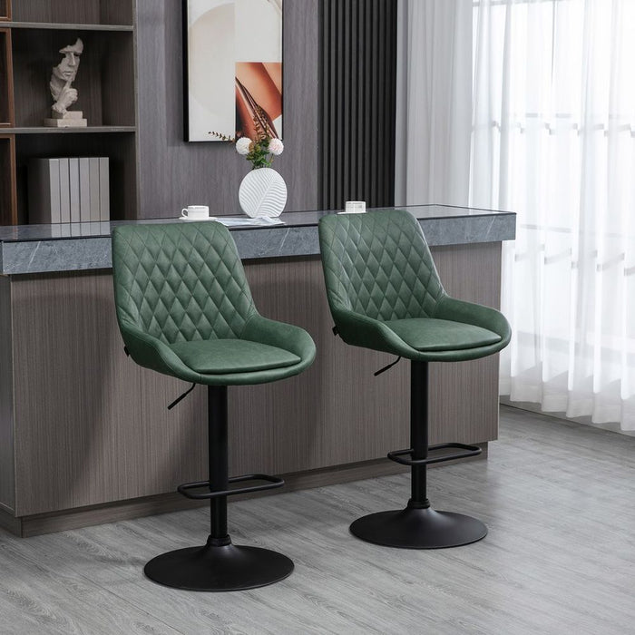 Stylish HOMCOM Bar Stools Set x2, Adjustable 360° Swivel Chairs for Kitchen - Green