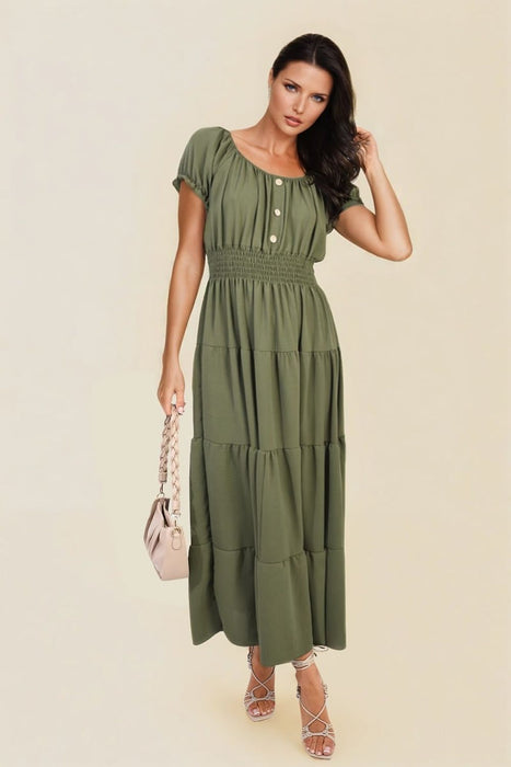 Emmy Smocked Waist Tiered Midi Dress - Elegant, Versatile, and Flattering Silhouette for Any Occasion