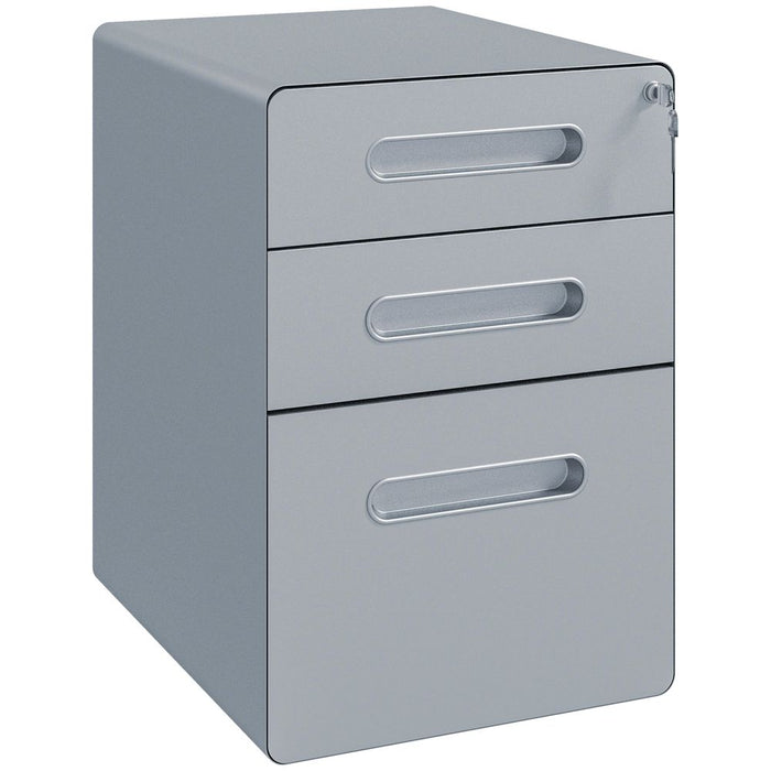 Vinsetto 3 Drawer Steel Filing Cabinet - Modern, Portable, Lockable - Grey