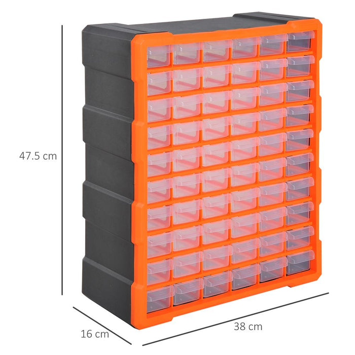 60 Drawers Parts Organiser Wall Mount Storage Cabinet Nuts Bolts Tools Clear