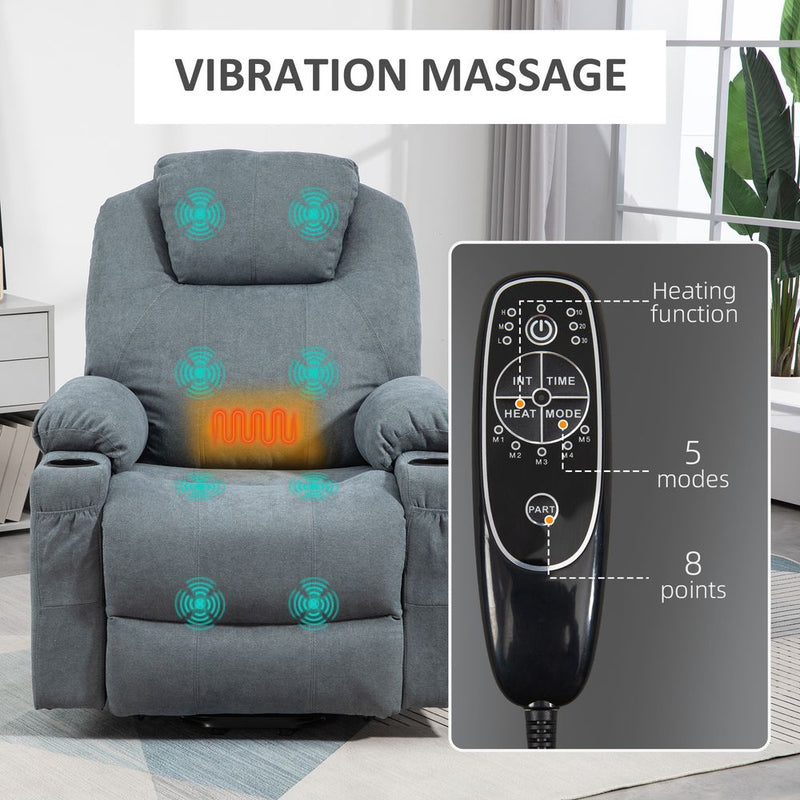 Luxury HOMCOM Lift Chair - Vibration Massage, Heat, Easy Assembly - Grey