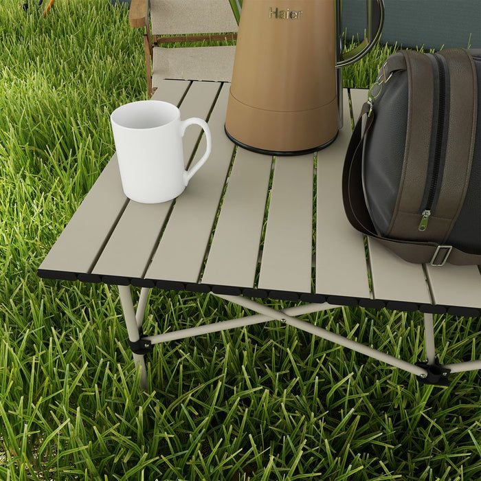 Outsunny Portable Folding Camping Table with Roll Up Aluminium Top Carry Bag