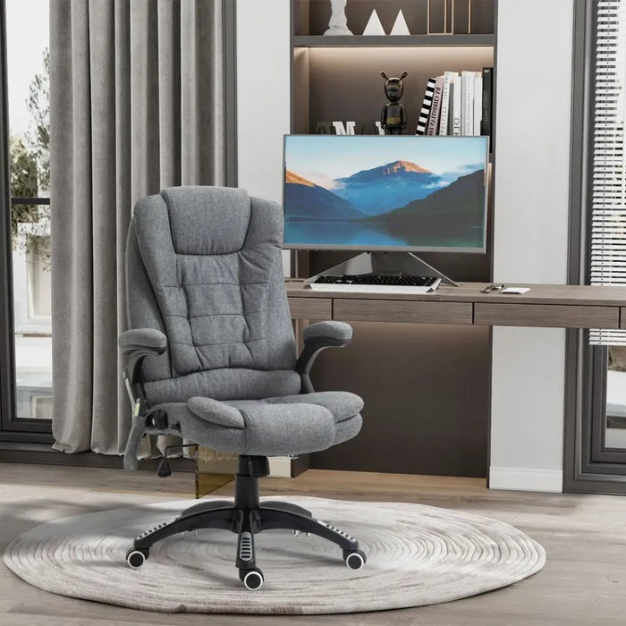 Executive Reclining Chair w/ Heating Massage Points Relaxing Headrest Grey