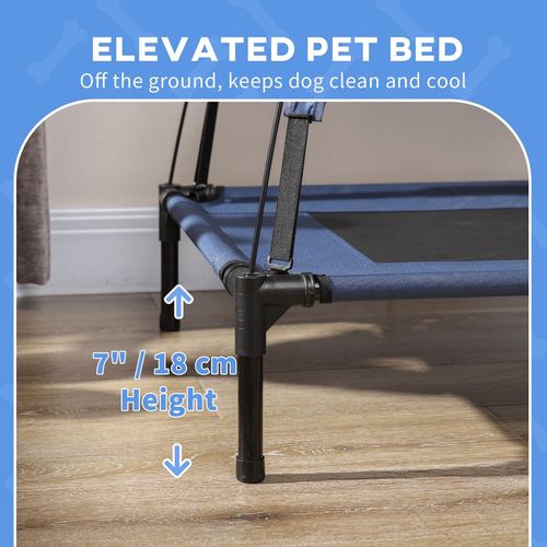 PawHut 122cm Elevated Dog Bed Cooling Raised Pet Cot UV Protection Canopy Blue