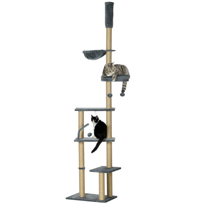 Ultimate 6-Tier Cat Tree - Scratching Post, Bed, Hammock - 54x34x230cm - Grey