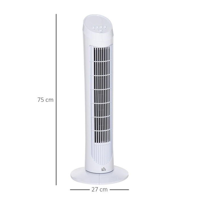 HOMCOM 30" Tower Fan Noise Reduction Wind 3-Level Cool ABS Indoor White