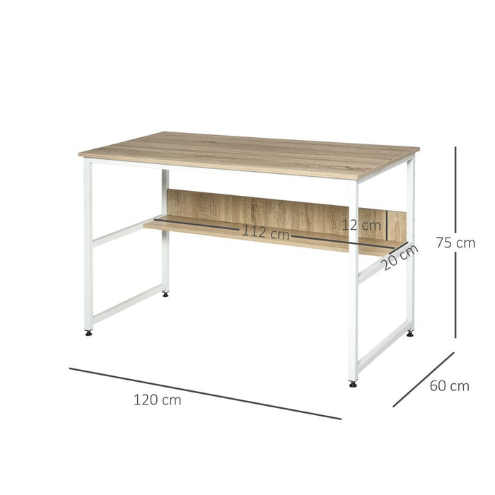 2-Tier Writing Desk Metal Frame Smooth Shelves Storage Shelf Oak Colour