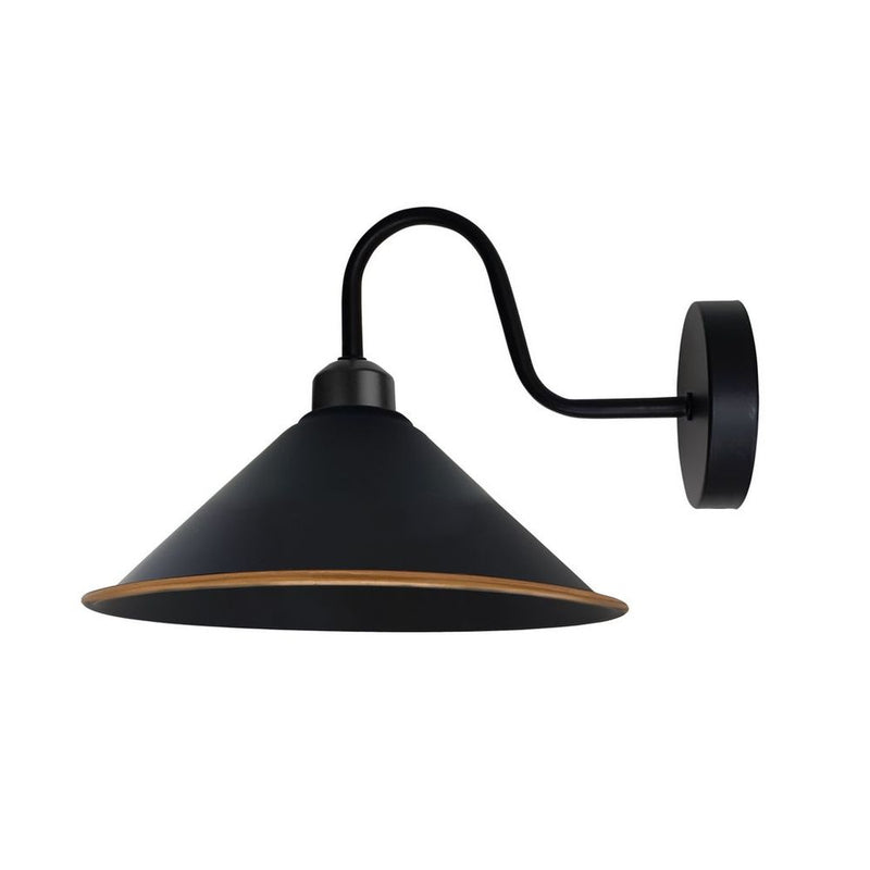 Black gold Wall Light Fixture,Black Wall Sconce E27 Base Socket Screw Type Wall Mounted Swan Neck Cone Shape Shade