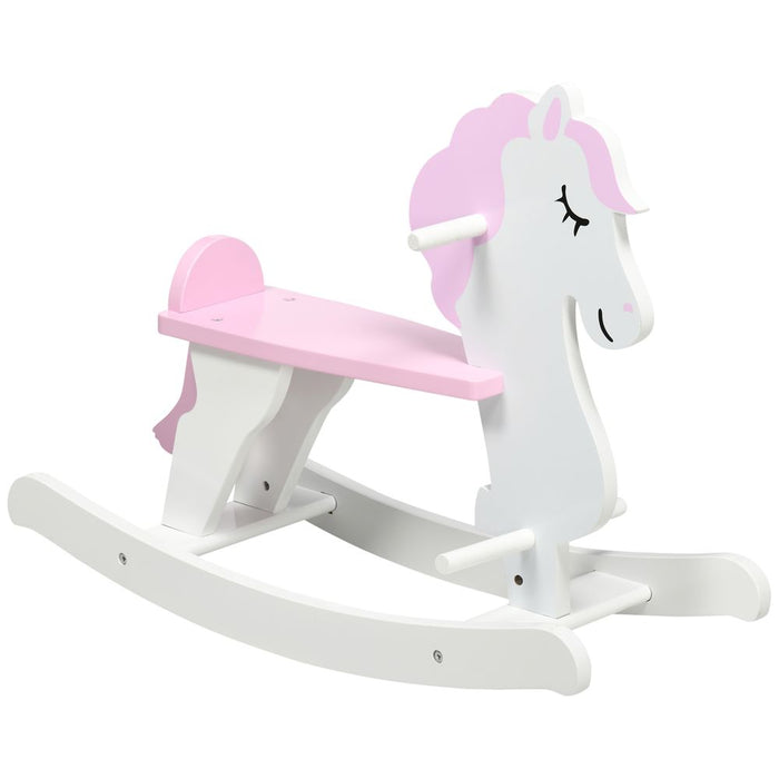 HOMCOM Kid Wooden Rocking Horse, Ride-On Toy with Handlebar, Foot Pedal for Toddlers Boys Girs (Pink) for Ages 1-3 Years