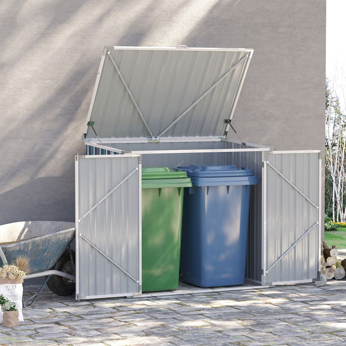 Outsunny Steel Rubbish Storage Shed - Double Doors, Weather-Resistant, 2-Bin Capacity