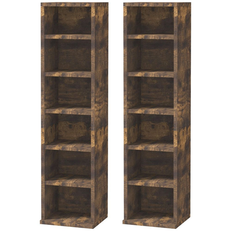 HOMCOM Set of 2 CD Media Display Shelf Unit Tower Rack Adjustable, Rustic Brown