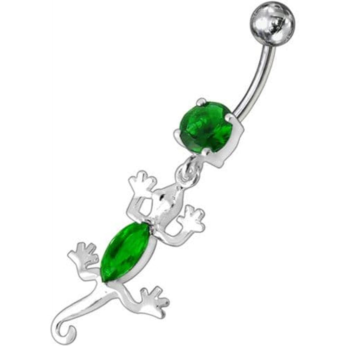 Fancy Jeweled Lizard Dangling Curved Bar Belly Ring Body Jewelry