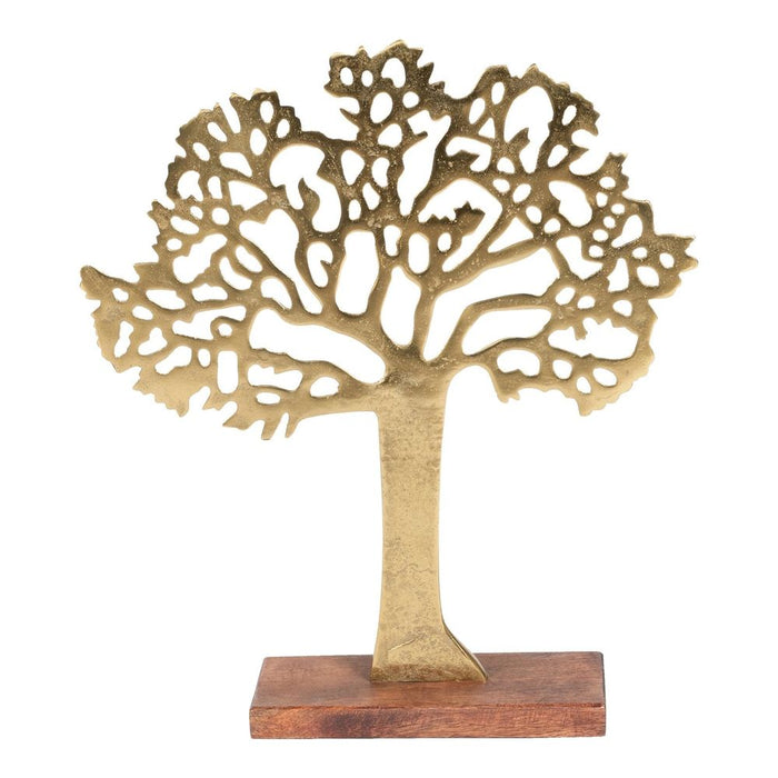 Stunning Antique Gold Tree On Wooden Base - Must-Have Home Decor