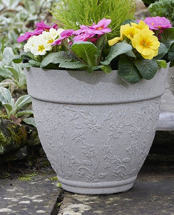 Pack of 3 Floral Sandstone effect Planters